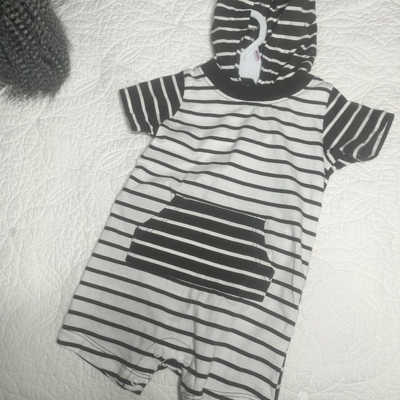 Gray and White Striped Baby Romper - Picture 1 of 3